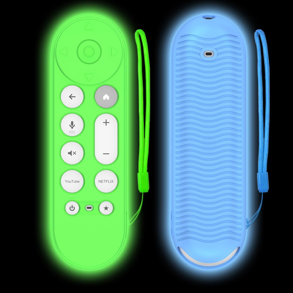 [2 Pcs] Silicone Remote Case for Google TV Streamer 4K Voice Remote 2024,Shockproof Remote Cover for Google TV Streamer 4K Voice Remote, Remote Protective Cover with Lanyard (Glow Blue+Glow Green)