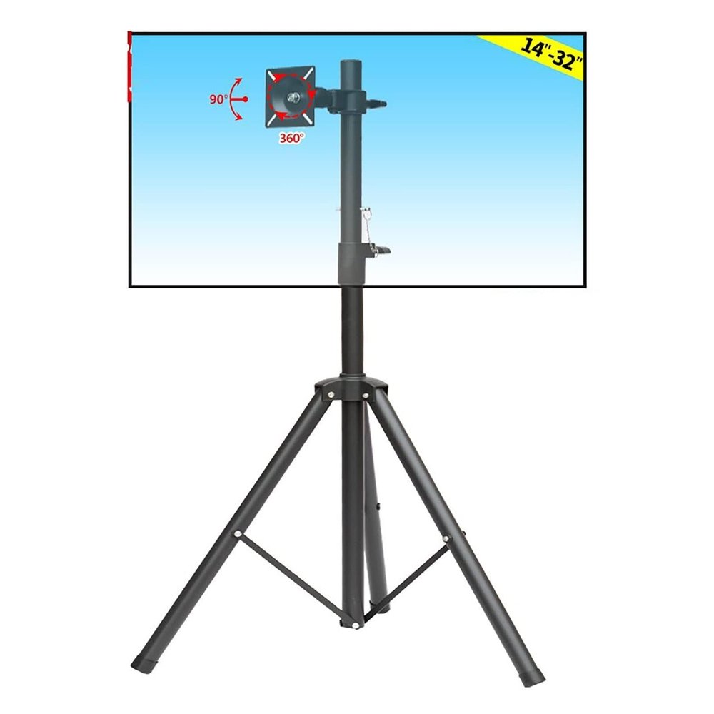 Adjustable TV Mount Bracket - Portable TV Tripod Stand with 360 Swivel and Tilt Mount for 14-32 Inch Monitor, Height Adjustable Foldable Mount Stand, Holds Up to 15kg/33lbs (Black)