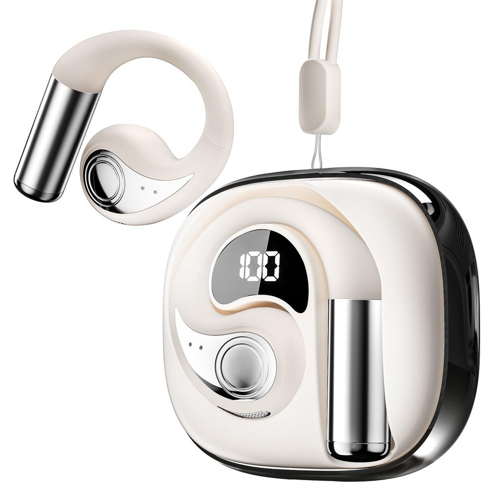 Open Ear Headphones, Bluetooth Earbuds 5.4 wireless open ear bluetooth earbuds with Adjustable Ear Hooks, Ultra-Comfort, Snug Fit, Powerful Sound, Clear Calls, 40H Playtime, Multipoint Connection