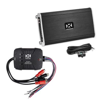 NVX VAD27001 5400W Max Class D Monoblock Amplifier + NVX XFLOC4 4-Channel Line Output Converter Bundle  High Power, Bass Boost, Remote Subwoofer Knob for Car/Truck/Marine/UTV