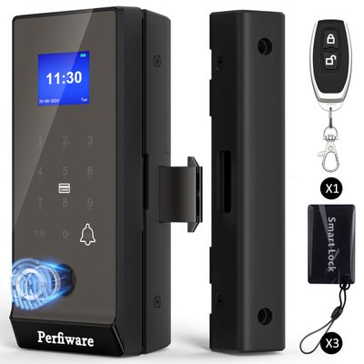 Perfiware LG2375 Sliding Glass Door Locks,Framed Sliding Door Lock for Glass/Wooden/Swing Door,Biometric Fingerprint/Keypad/Remote/IC Card Smart Door Lock Security,Home,Office,Labs,Store,Business