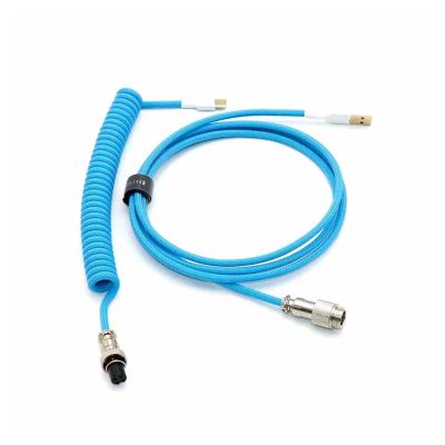 Chunsu Mechanical Keyboard Type C Coiled Cable USB-Type C Data Spiral Cable with GX12(Blue)