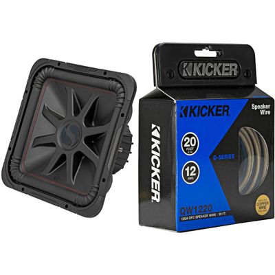 KICKER 45L7R154 L7R 15-Inch (38cm) Subwoofer, Dual Voice Coil, 4-Ohm & 46QW1220 12AWG 20ft Speaker Wire