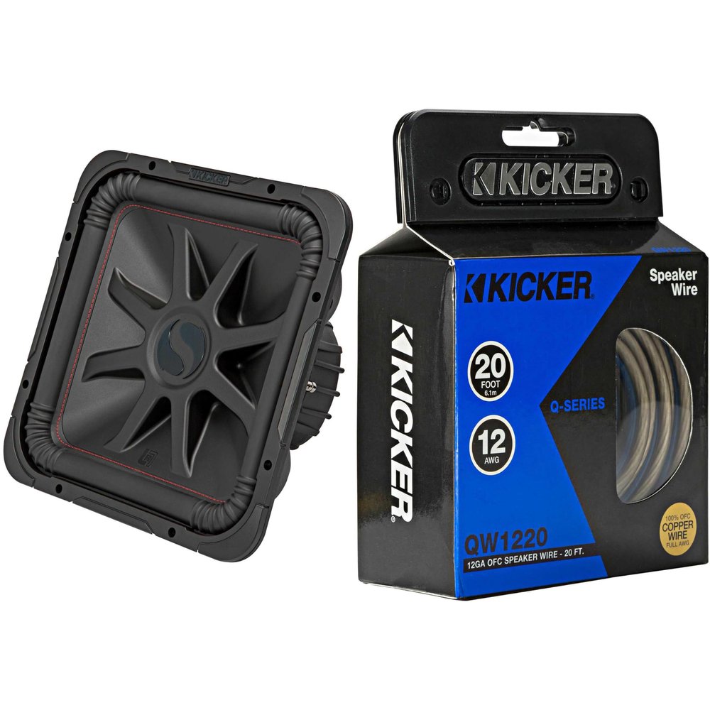 KICKER 45L7R154 L7R 15-Inch (38cm) Subwoofer, Dual Voice Coil, 4-Ohm & 46QW1220 12AWG 20ft Speaker Wire
