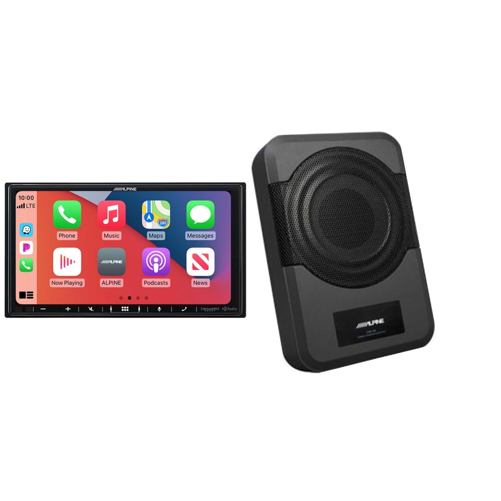 Alpine ILX-407 7-inch Shallow-Chassis Multimedia Receiver with PowerStack w/PWE-S8 Powered 8inch Woofer Bundle