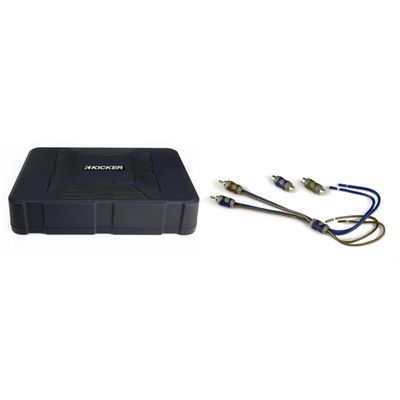 Kicker 51HS8 Hideaway Compact Powered Subwoofer, 8-Inch & 46KISL K-Series Interconnect, Speaker Wire to RCA Adapte