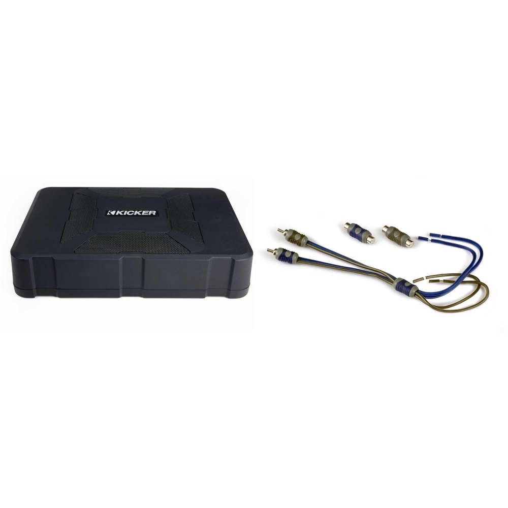 Kicker 51HS8 Hideaway Compact Powered Subwoofer, 8-Inch & 46KISL K-Series Interconnect, Speaker Wire to RCA Adapte