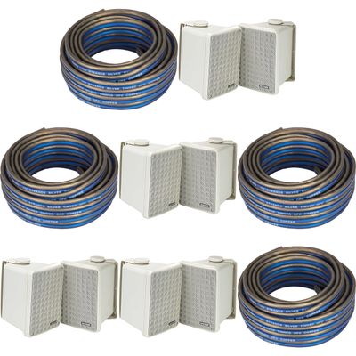 KICKER (4 Pair KB6B 2-Way Full Range Indoor Outdoor Speakers (Pair) Weatherproof Speakers for Patio Garage Poolside in-Home, Gray & 80ft Speaker Wire Bundle
