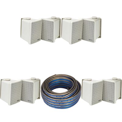 KICKER (4 Pair KB6B 2-Way Full Range Indoor Outdoor Speakers (Pair) Weatherproof Speakers for Patio Garage Poolside in-Home, Gray & 20ft Speaker Wire Bundle