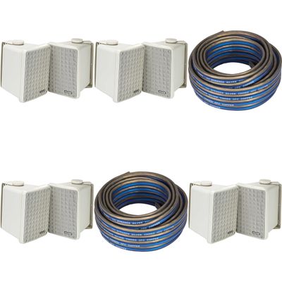 KICKER (4 Pair KB6B 2-Way Full Range Indoor Outdoor Speakers (Pair) Weatherproof Speakers for Patio Garage Poolside in-Home, Gray & 40ft Speaker Wire Bundle