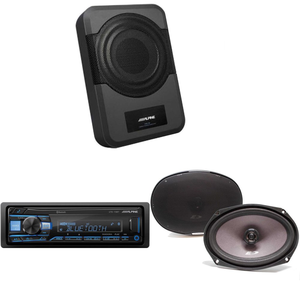 Alpine UTE-73BT Receiver, SXE-6926S 6x9 Speakers (Pair) w/PWE-S8 Powered 8inch Woofer Bundle