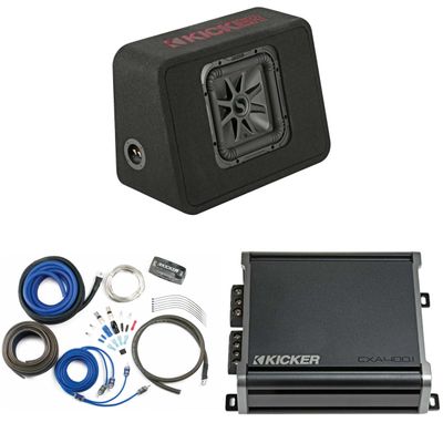 Kicker 45TL7R102 Single 10" L7R Truck Loaded Vented Enclosure - 500 Watts RMS W/ CXA400.1 Amp, Wiring Kit Bundle