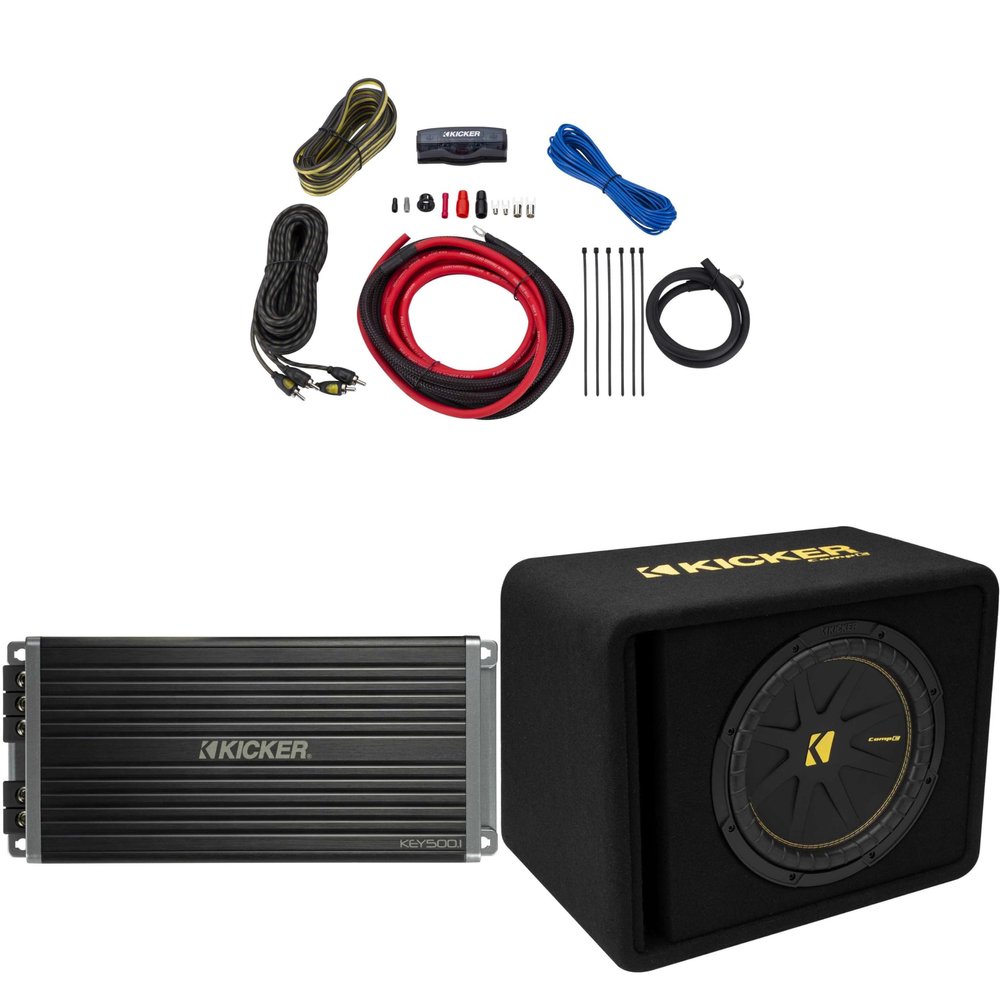 Kicker 12 Inch Comp Bass Package 50VCWC122 with 47KEY500.1 and 47VK6 amp Wire kit