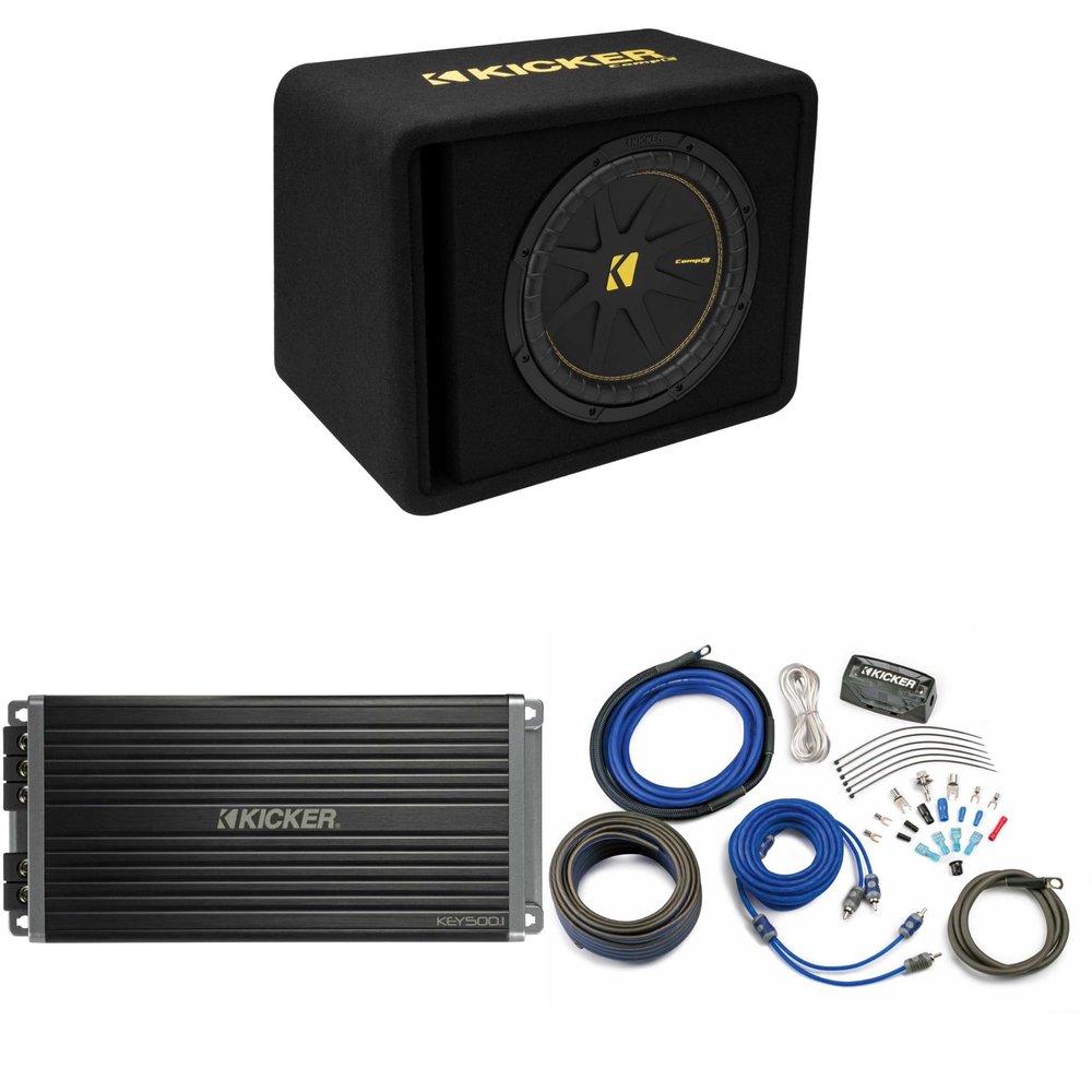 Kicker 12 Inch Comp Bass Package 50DVCWC122 with 47KEY500.1 and amp Wire kit