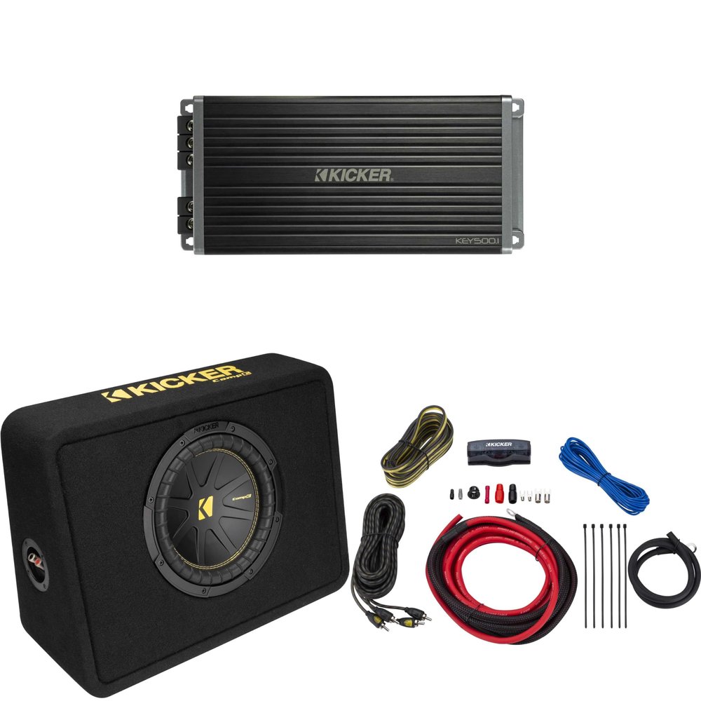Kicker 10 Inch Comp Truck Bass Package 50TCWC102 with 47KEY500.1 and 47VK6 amp Wire kit