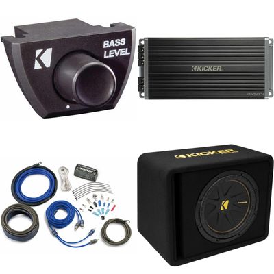 Kicker 12 Inch Comp Bass Package 50VCWC122 with 47KEY500.1, Bass Knob and amp Wire kit