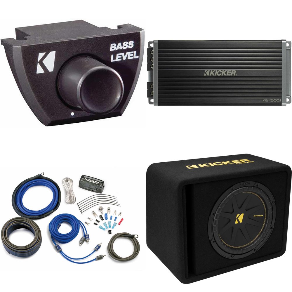 Kicker 12 Inch Comp Bass Package 50VCWC122 with 47KEY500.1, Bass Knob and amp Wire kit