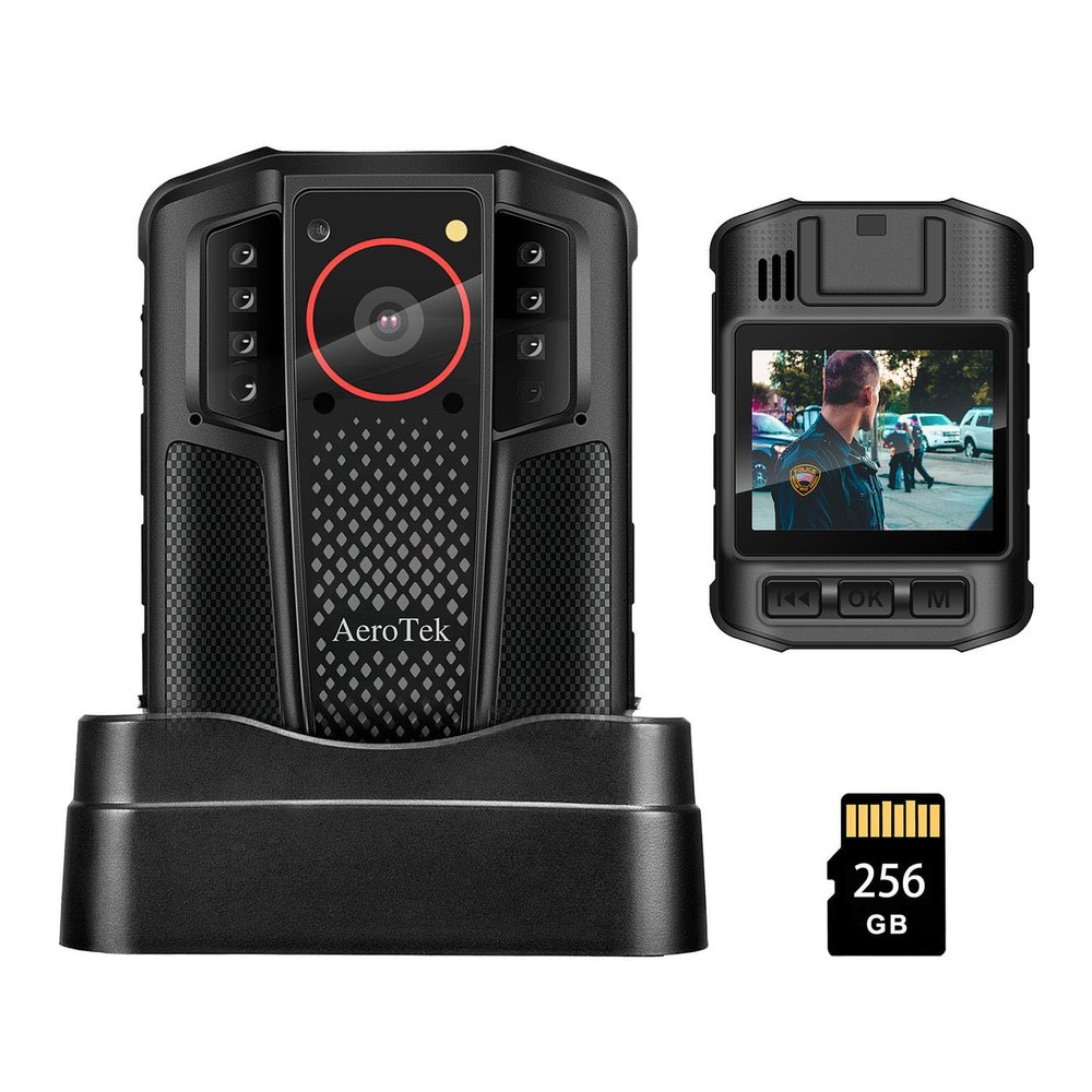 AeroTek Mini 4K Body Camera with Audio and Video Recording, GPS Bodycam with Ultra Infrared Night Vision and Fast Charging for Police, Law Enforcement and Delivery (256GB SD Card Set)
