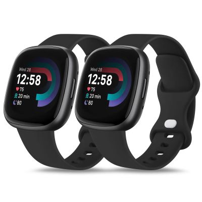 2 Pack Soft Silicone Bands for Fitbit Versa 4/3, Sense 2/1 - Replacement Strap for Women Men (Black/Black, Large)