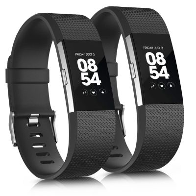 2 Pack Sports Bands for Fitbit Charge 2 Bands, Soft Classic Adjustable Waterproof Replacement Strap Wristbands for Women Men (Black/Black, Small)