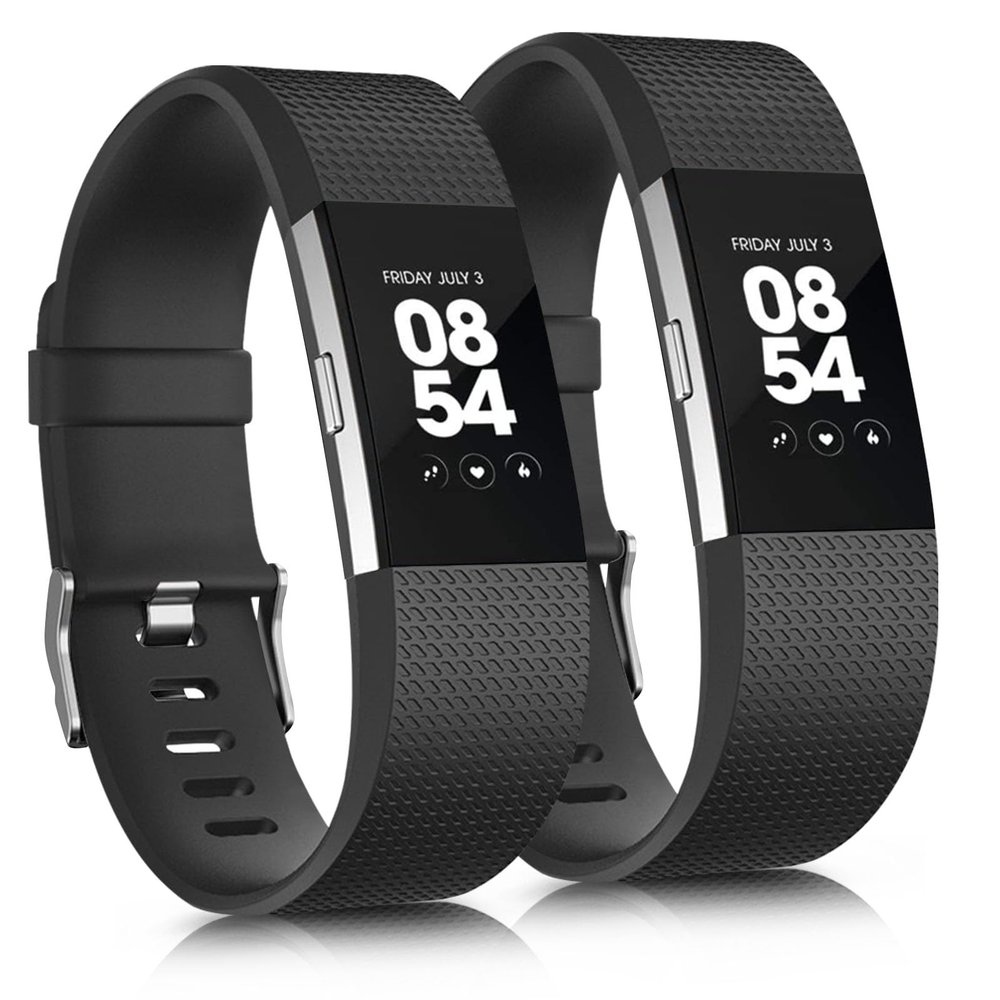 2 Pack Sports Bands for Fitbit Charge 2 Bands, Soft Classic Adjustable Waterproof Replacement Strap Wristbands for Women Men (Black/Black, Small)