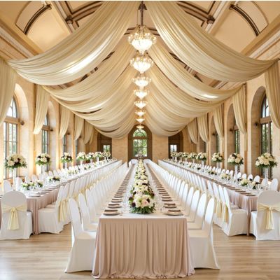 10ftx20ft Beige Backdrop Ceiling Drapes,2Panels 20ft Height Wrinkle Free Tent Draping Curtains, Fabric Drapery Ceiling Drapes for Wedding Ceremony Birthday Theme Parties with Rod Pocket