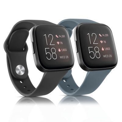 2 Pack Waterproof Bands for Fitbit Versa 2 Bands for Women Men, Soft Breathable Silicone Sport Replacement Wristbands (Midnight Blue/Blue Gray)