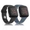 2 Pack Waterproof Bands for Fitbit Versa 2 Bands for Women Men, Soft Breathable Silicone Sport Replacement Wristbands (Midnight Blue/Blue Gray) view 1