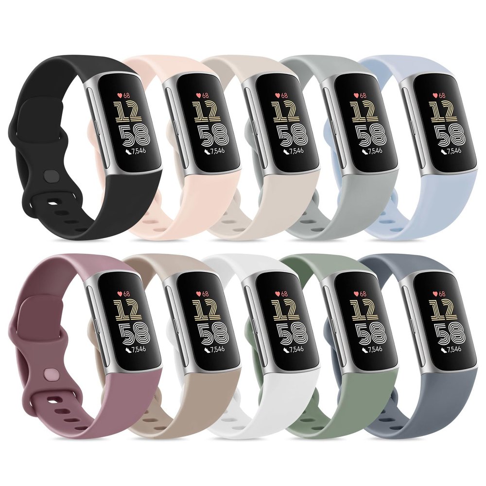 10 Pack Bands Compatible with Fitbit Charge 6 / Fitbit Charge 5 Bands for Women Men, Soft Silicone Waterproof Straps Replacement Wristbands Compatible for Fitbit Charge 5 / Charge 6 Fitness Tracker (10 Pack C, Large)