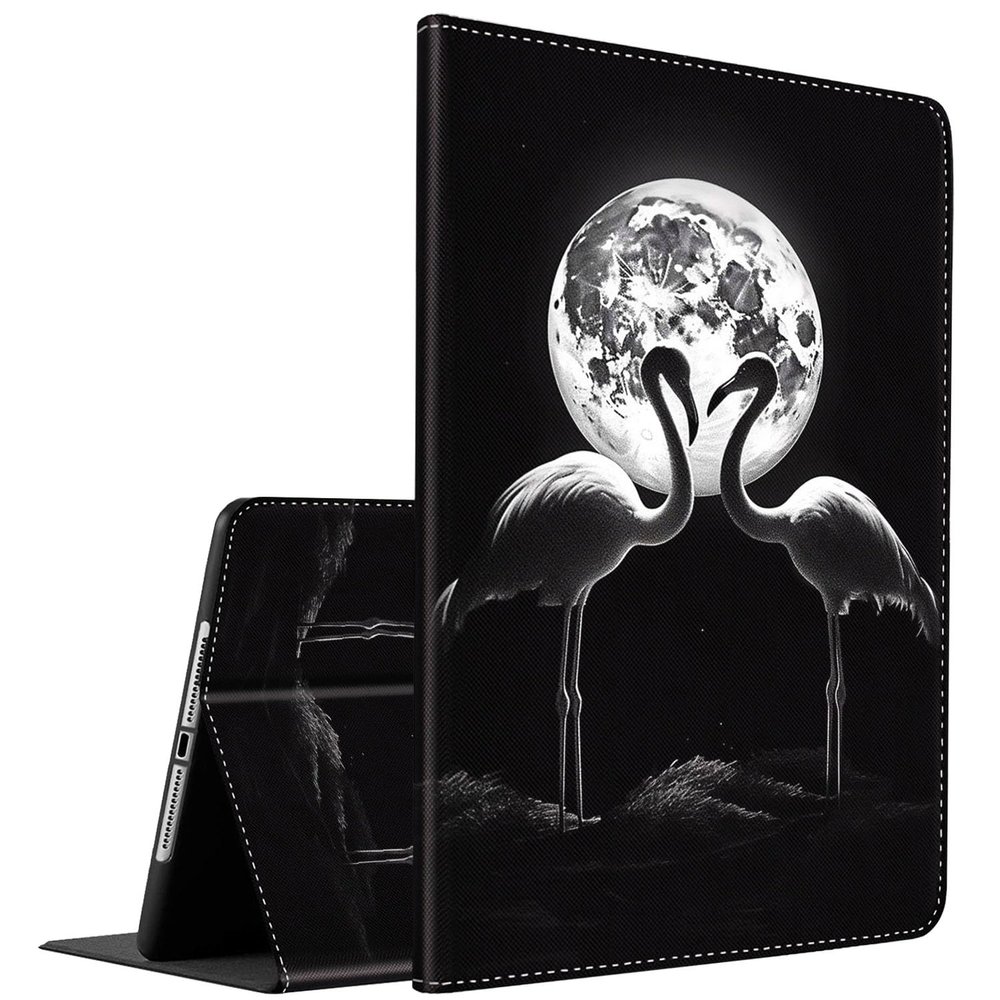 Case for iPad Air 13 inch 2024/iPad Pro 12.9 inch 6th/5th/4th/3rd Gen 2022/2021/2020/2018 Slim Fit Foldable Standing Cover Case with Auto Sleep/Wake Flamingo Moon