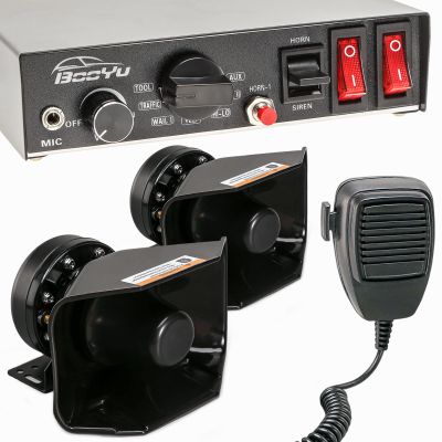 BooYu 9 Tone 12V 400W Warning Emergency Police Siren PA System for Firefighter Ambulance Vehicles Truck Car SUV [180 Loud Speaker][Handheld Microphone][125-135dB][2 x 10A Switches]