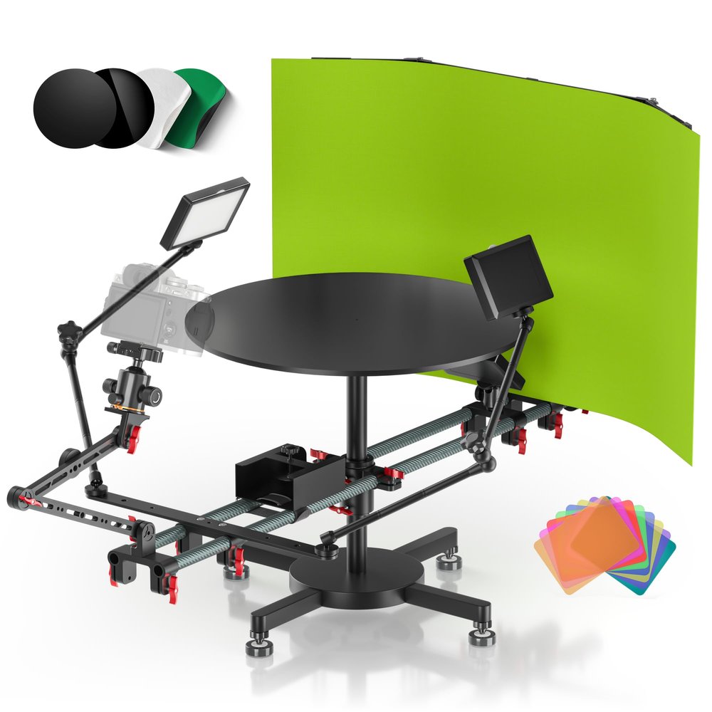 360 Rotating Platform Rig,360 Rotating Platform with 3 Lighting Systems,No Blind,Magic Arm, Removable Backdrop, Multi-Device Compatibility, 360 Degree Camera Spinner for Professional Photography
