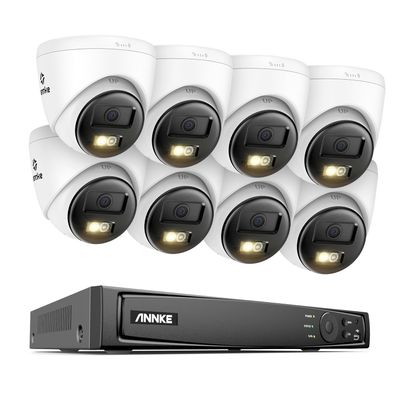 ANNKE 5MP Security Camera System, 16CH 12MP NVR Recorder with AI Motion Detection, 8X 3K/5MP IP PoE Turret Cameras with Color Night Vision, Two-Way Audio, Compatible with Alexa, 2.8mm Lens, NO HDD