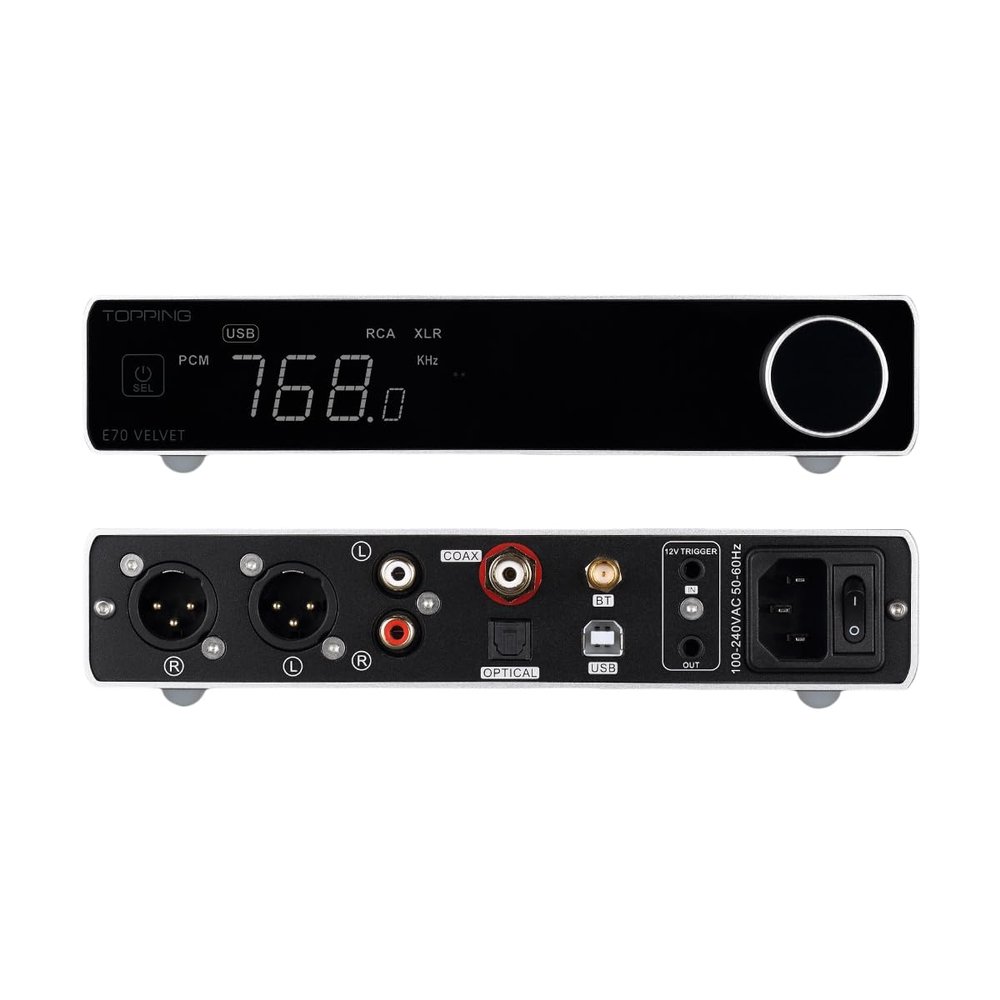 TOPPING E70 Velvet - High-Performance DAC with AK4499EX, Bluetooth 5.1 LDAC, Ultra-Low THD+N, Selectable Output Levels, USB Support DSD512 & PCM768kHz, Coaxial/Optical Inputs (Silver)