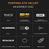 TOPPING E70 Velvet - High-Performance DAC with AK4499EX, Bluetooth 5.1 LDAC, Ultra-Low THD+N, Selectable Output Levels, USB Support DSD512 & PCM768kHz, Coaxial/Optical Inputs (Silver) view 3