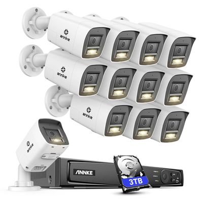 ANNKE 5MP Security Camera System, 16CH 12MP NVR Recorder with AI Motion Detection, 12X 3K/5MP IP PoE Bullet Cameras with Color Night Vision, Two-Way Audio, Compatible with Alexa, 2.8mm Lens, 3TB HDD