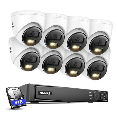 ANNKE 5MP Security Camera System, 16CH 12MP NVR Recorder with AI Motion Detection, 8X 3K/5MP IP PoE Turret Cameras with Color Night Vision, Two-Way Audio, Compatible with Alexa, 2.8mm Lens, 4TB HDD