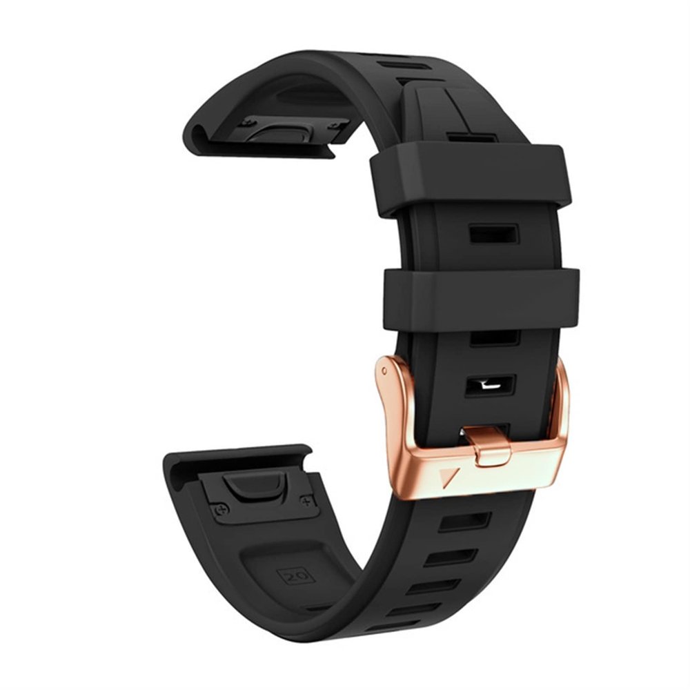 BHOLSA For Garmin Fenix 7S/5S Plus/6S/5S/Instinct 2S/D2, 20mm Quick Fit Soft Silicone Strap With Rose Gold Buckle Silicone Quick Replacement Wrist Straps(Black,Fenix 7S)