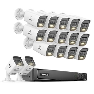 ANNKE 5MP Security Camera System, 16CH 12MP NVR Recorder with AI Motion Detection, 16X 3K/5MP IP PoE Bullet Cameras with Color Night Vision, Two-Way Audio, Compatible with Alexa, 2.8mm Lens, NO HDD