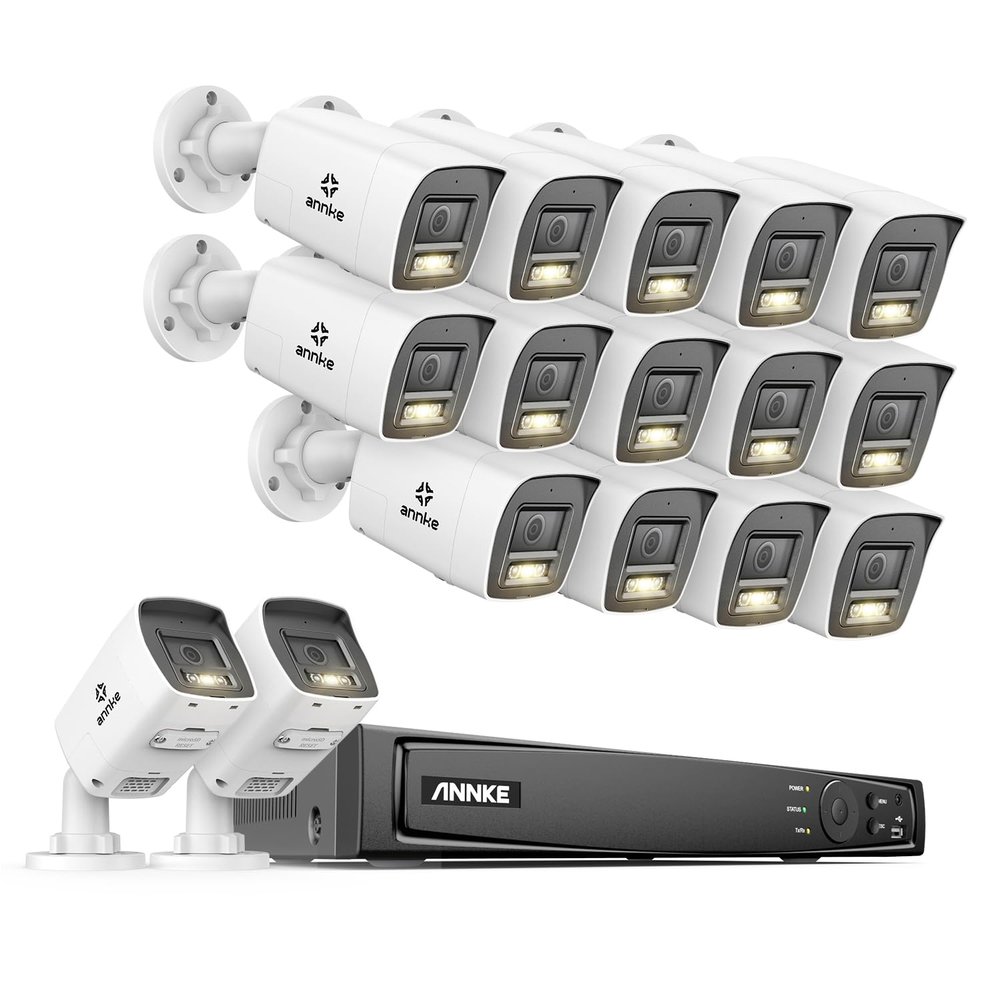 ANNKE 5MP Security Camera System, 16CH 12MP NVR Recorder with AI Motion Detection, 16X 3K/5MP IP PoE Bullet Cameras with Color Night Vision, Two-Way Audio, Compatible with Alexa, 2.8mm Lens, NO HDD