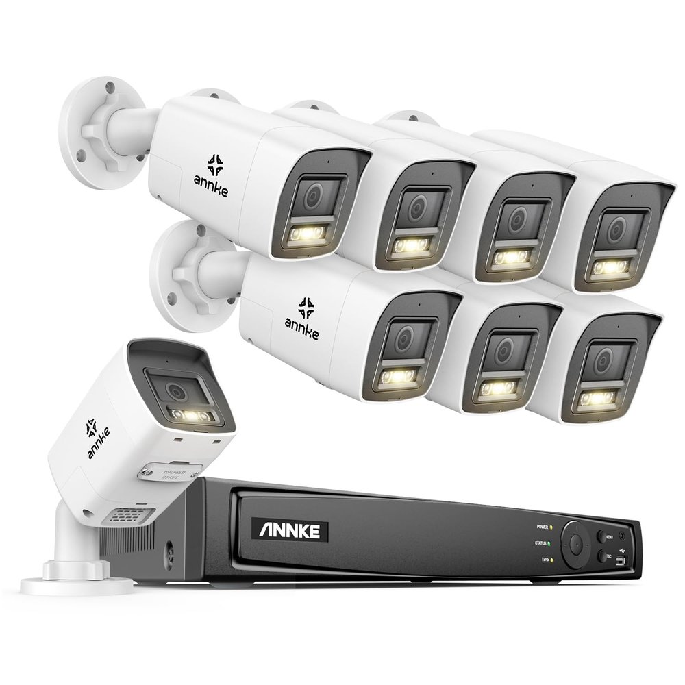 ANNKE 5MP Security Camera System, 16CH 12MP NVR Recorder with AI Motion Detection, 8X 3K/5MP IP PoE Bullet Cameras with Color Night Vision, Two-Way Audio, Compatible with Alexa, 2.8mm Lens, NO HDD