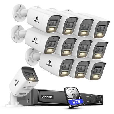 ANNKE 5MP Security Camera System, 16CH 12MP NVR Recorder with AI Motion Detection, 12X 3K/5MP IP PoE Bullet Cameras with Color Night Vision, Two-Way Audio, Compatible with Alexa, 2.8mm Lens, 8TB HDD