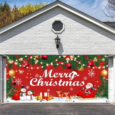 Leowefowa Christmas Garage Door Decorations 12x6ft Merry Christmas Garage Door Cover Banner Winter Large Christmas New Year Garage Door Banner Backdrop for Outdoor Indoor Party Supplies