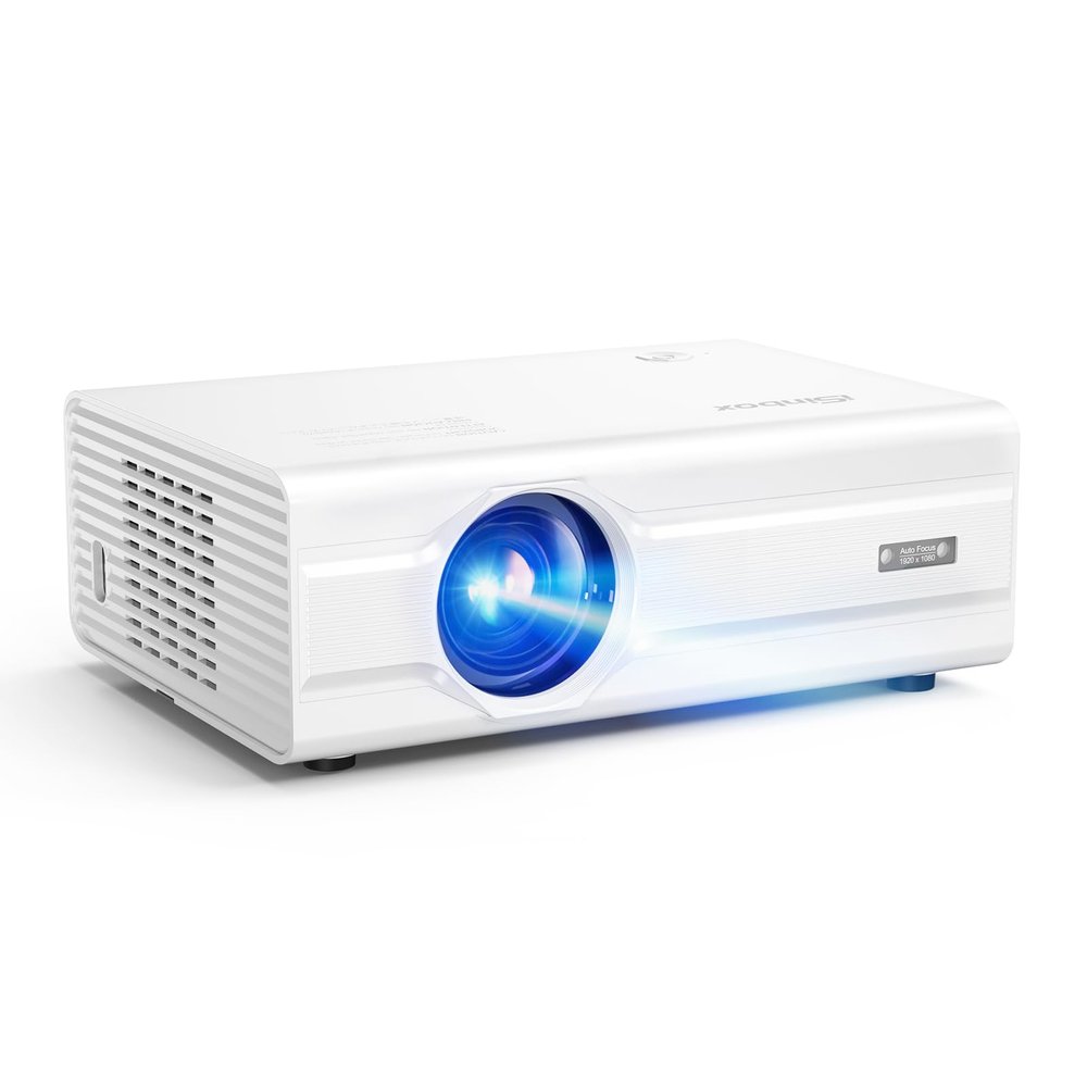 [Auto Focus/4K Support] Projector with WiFi 6 and Bluetooth 5.2, 850ANSI Native 1080P Outdoor Movie Projector, iSinbox Vertical Keystone Smart Projector 50% Zoom for iOS/Android/TV Stick White