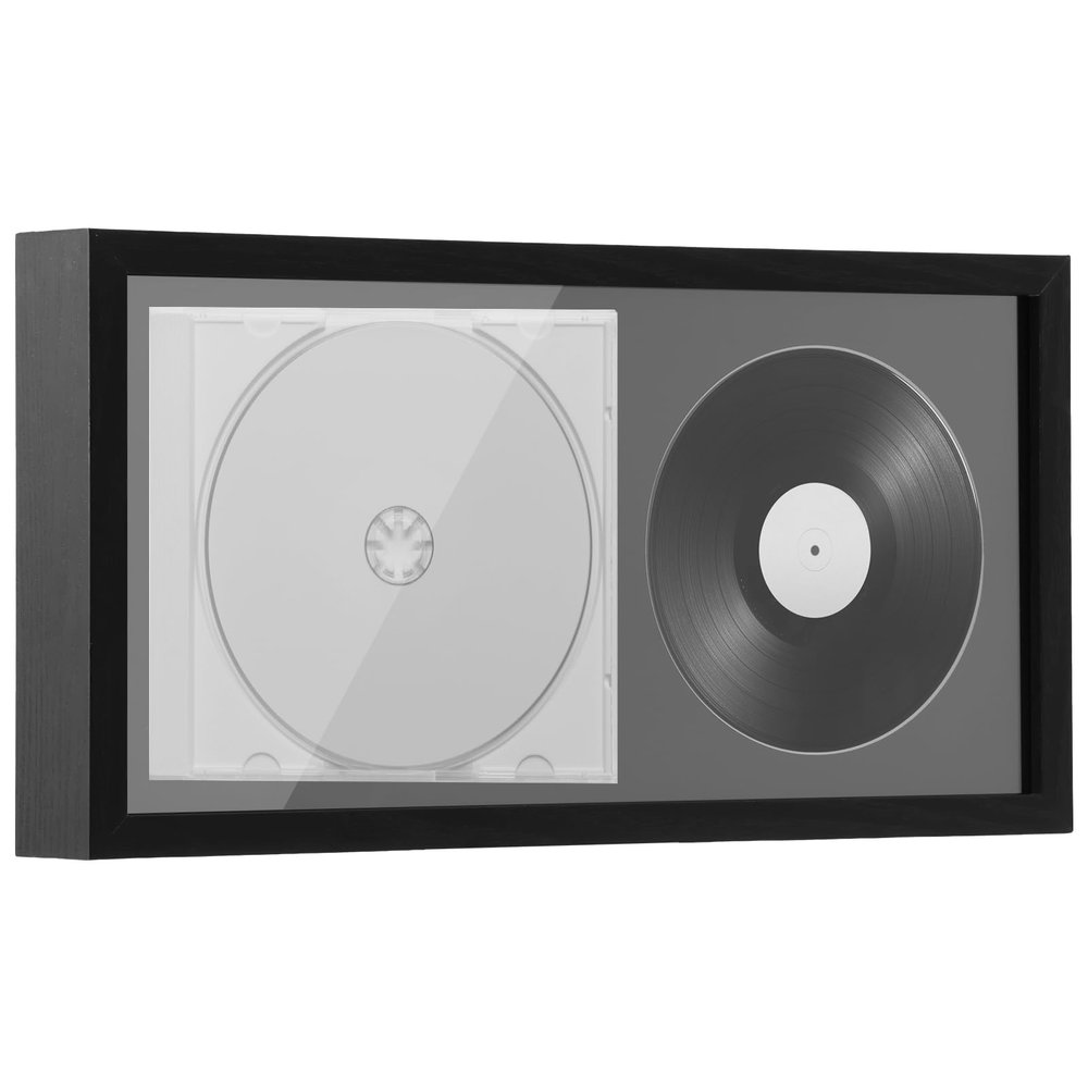 Wood CD Display Frame with Bracket Hook, 13.2" x 6.9" CD Wall Display, Elegant Double Groove CD Frame Display Case, Protective Frame for Music Studio Living Room Dcor