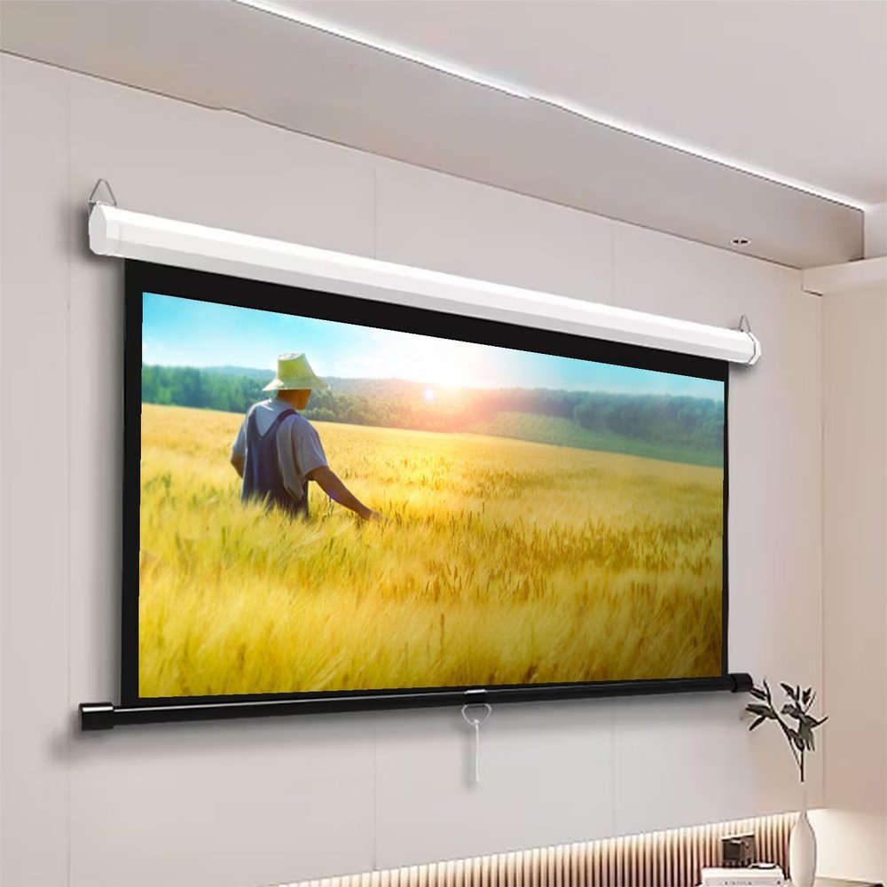 16:9 HD Projection Screen 60/72'' Projector Screen Manual Pull-Down Movie Screen, for Conference Rooms, Church Events, Backyard Gatherings, Adjustable Screen Height(72"-4:3)