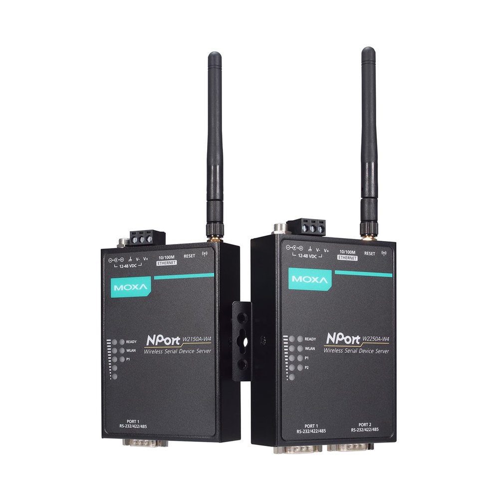 MOXA Nport W2150A-W4-US 1-Port RS-232/422/485 Wireless Device Server with 802.11a/b/g/n WLAN US Band, US Plug, 12 to 48 VDC, 0 to 55C Operating Temperature | NPort W2150A-W4/W2250A-W4 Series