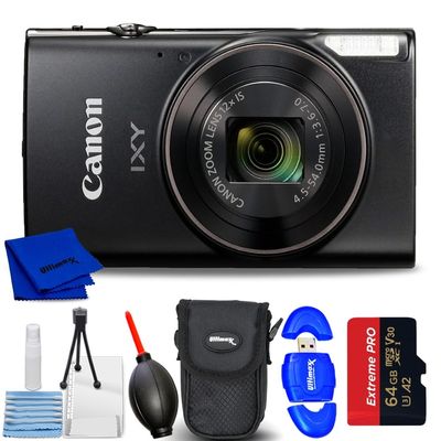Canon Compact Digital Camera IXY650 (Black) (ELPH 360) Bundle Includes: 64GB Micro Extreme PRO, Starting Cleaning Kit, High Speed Micro SD & Much More (7PC Accessory Bundle) (Renewed)