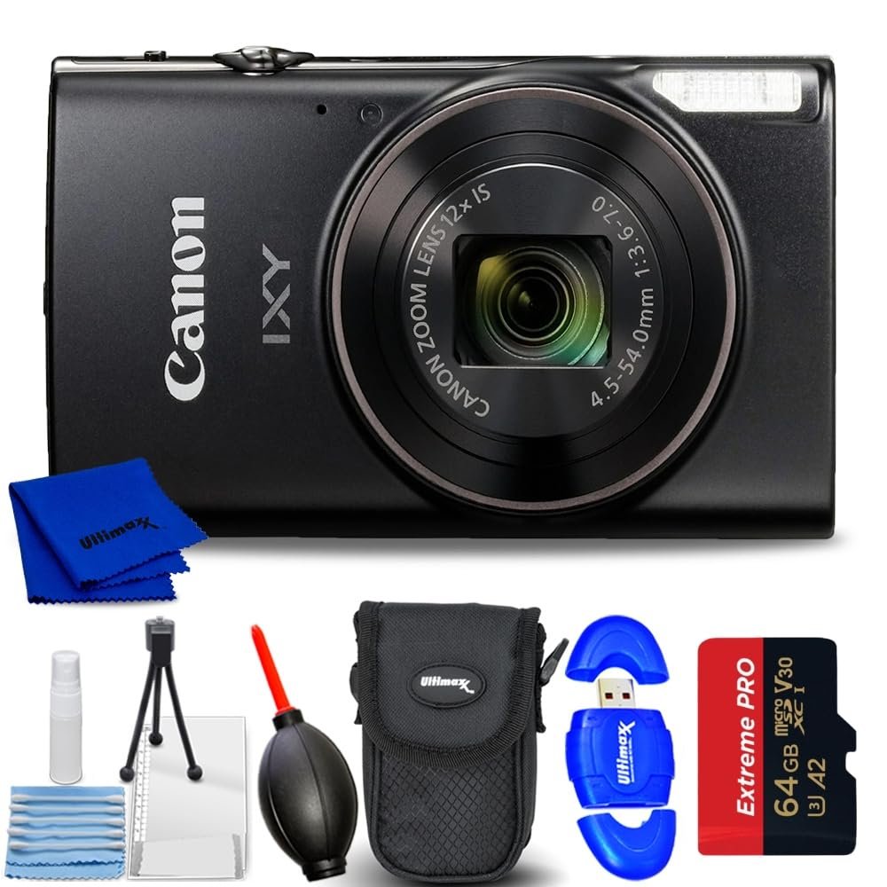 Canon Compact Digital Camera IXY650 (Black) (ELPH 360) Bundle Includes: 64GB Micro Extreme PRO, Starting Cleaning Kit, High Speed Micro SD & Much More (7PC Accessory Bundle) (Renewed)