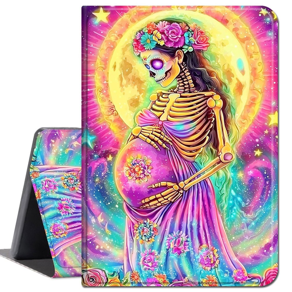Case for 12.3 inch Surface Pro 7 Plus/Pro 7/ Pro 6/ Pro 5/ Pro 2017/ Pro 4,Slim Lightweight Smart Shell Stand Cover with Auto Wake/Sleep Case for Microsoft Surface Pro 7,Skull Flowers